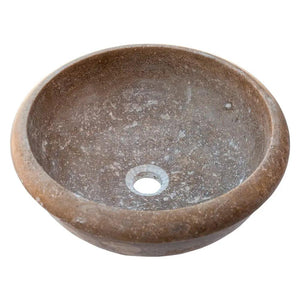 Bathroom sink Noce Brown travertine round stone with central drain