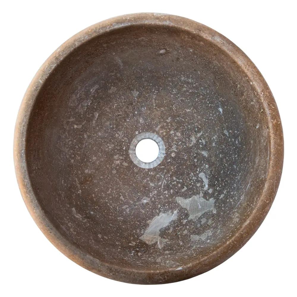 Noce Brown Travertine round bathroom sink by Villohome, natural stone basin
