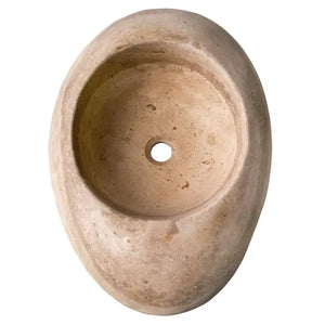 Villohome Noce Travertine kayak design bathroom vessel sink, natural stone, oval beige, 16x23x6 in