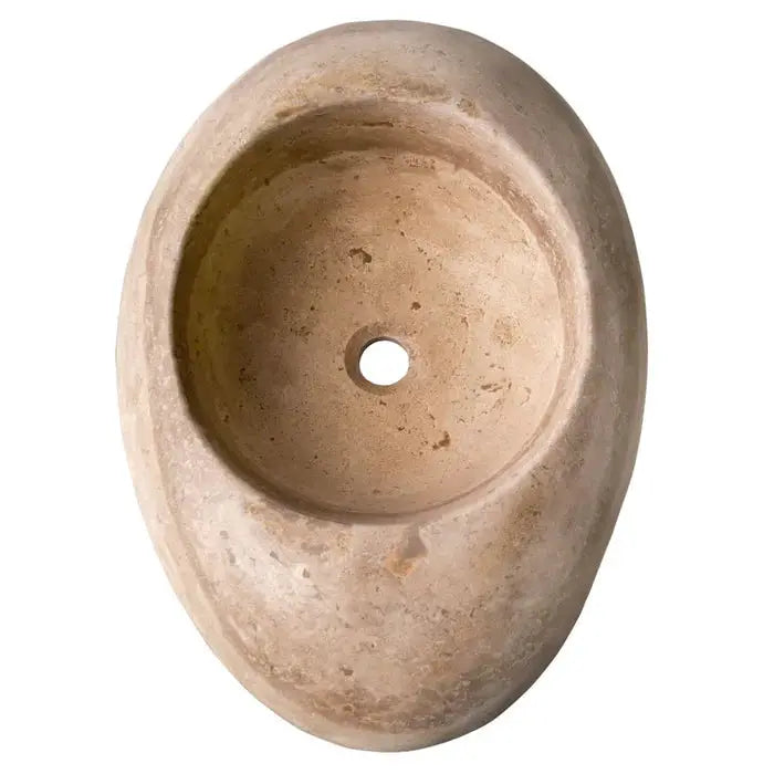Villohome Noce Travertine kayak design bathroom vessel sink, natural stone, oval beige, 16x23x6 in