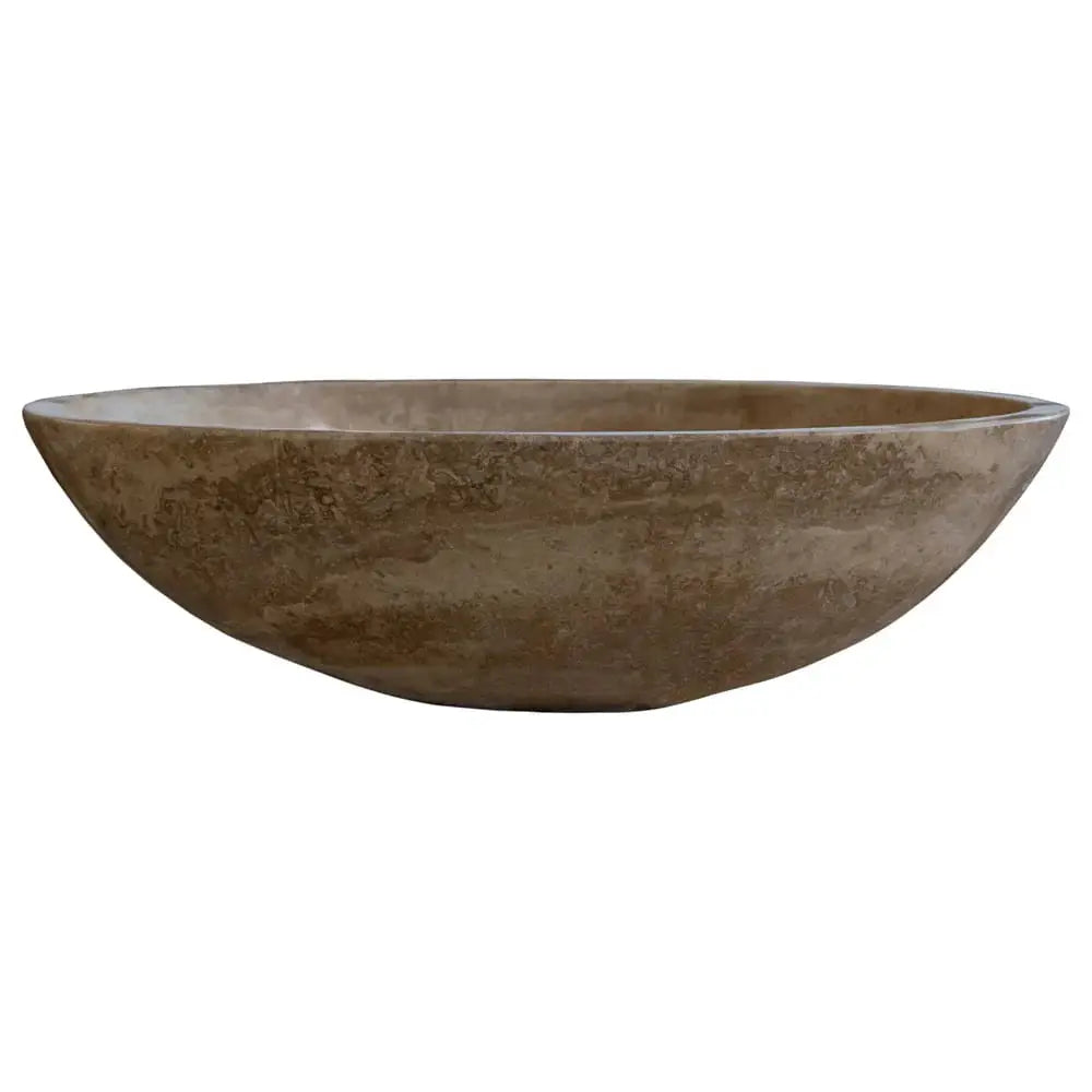 Noce Brown travertine oval bathroom sink, natural stone vessel-style