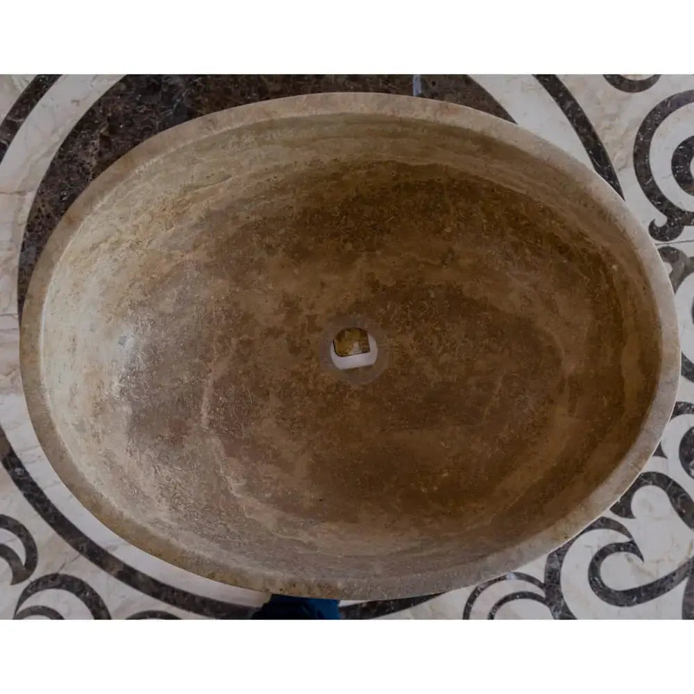 Bathroom sink Noce Brown travertine oval for above-vanity installation
