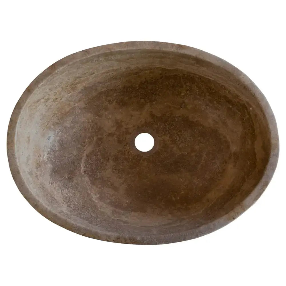 Noce Brown Travertine oval above-vanity bathroom sink by Villohome, natural stone 16x21x6 inches