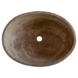Noce Brown Travertine oval above-vanity bathroom sink by Villohome, natural stone 16x21x6 inches