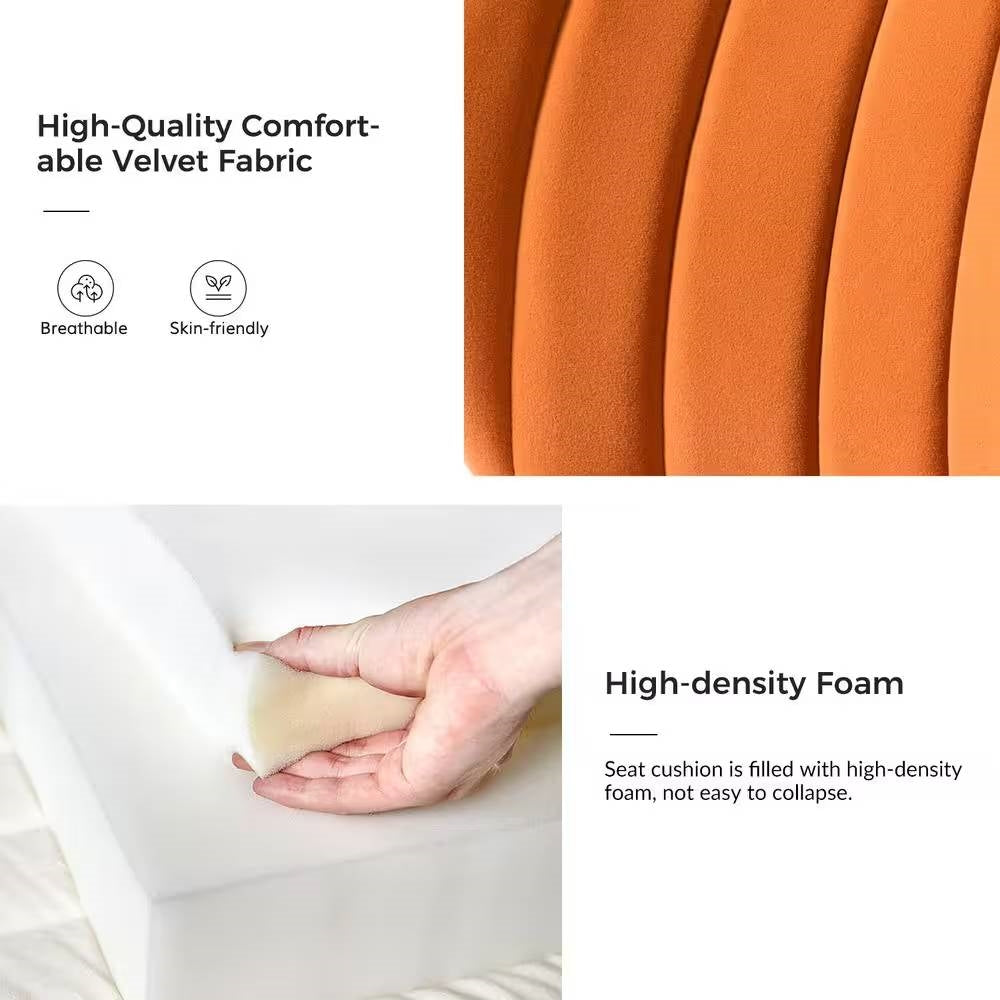 Orange Velvet Upholstered Wingback Accent Side Chair with Gold Metal Legs