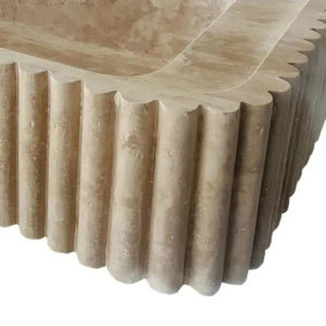 Oasis beige travertine wall-mount bathroom vanity sink with fluted edge by Villohome