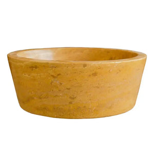 Oasis Gold Travertine bathroom sink by Villohome, natural gold-toned stone, above-vanity tapered bowl
