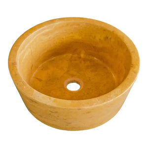 Oasis Gold Travertine bathroom sink, round above-counter vessel with honed finish