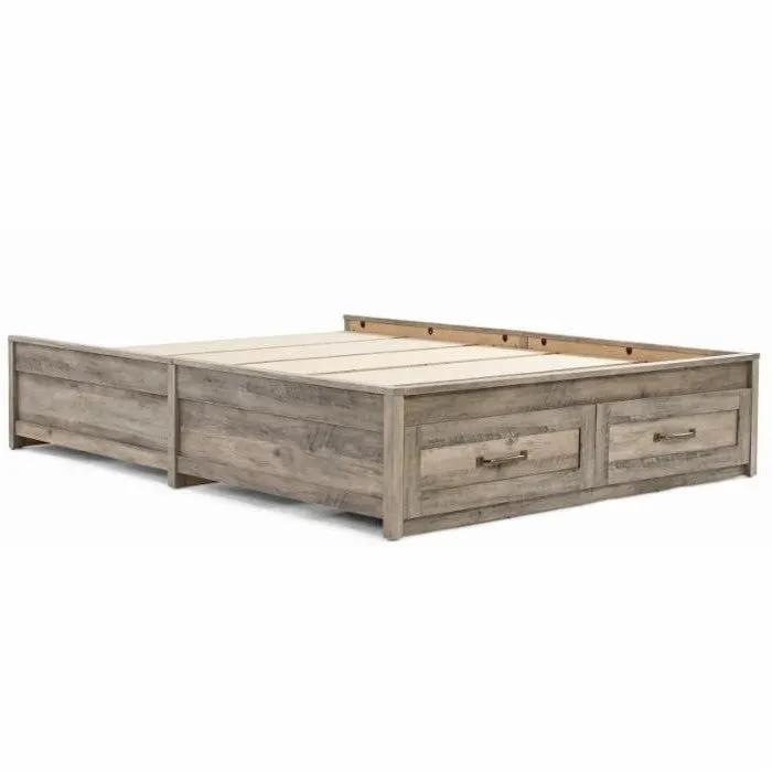 FarmHome Platform Bed Frame with Storage Drawers, Queen Size, weathered gray wood by HomePacific.