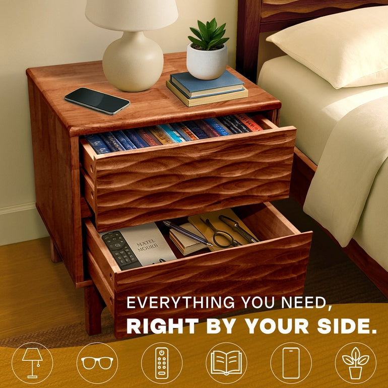 Acacia Elara Nightstand with 2 Drawers - Stylish Storage Solution