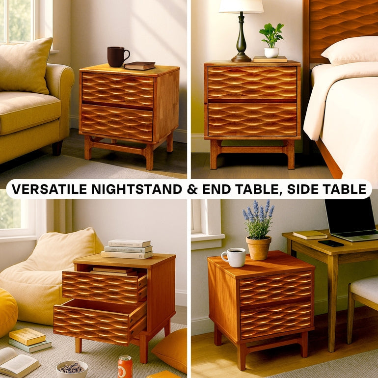 Acacia Elara Nightstand with 2 Drawers - Stylish Storage Solution