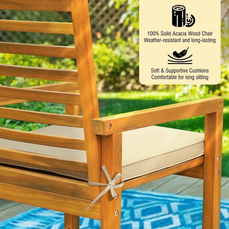 Tranquillo Solara Acacia Wood Outdoor Chairs Set of 2 with Cushions for Stylish Outdoor Seating