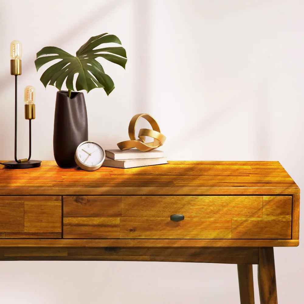 Acacia Lagom 48" Solid Wood Work Desk with Drawers for Functional Home Office