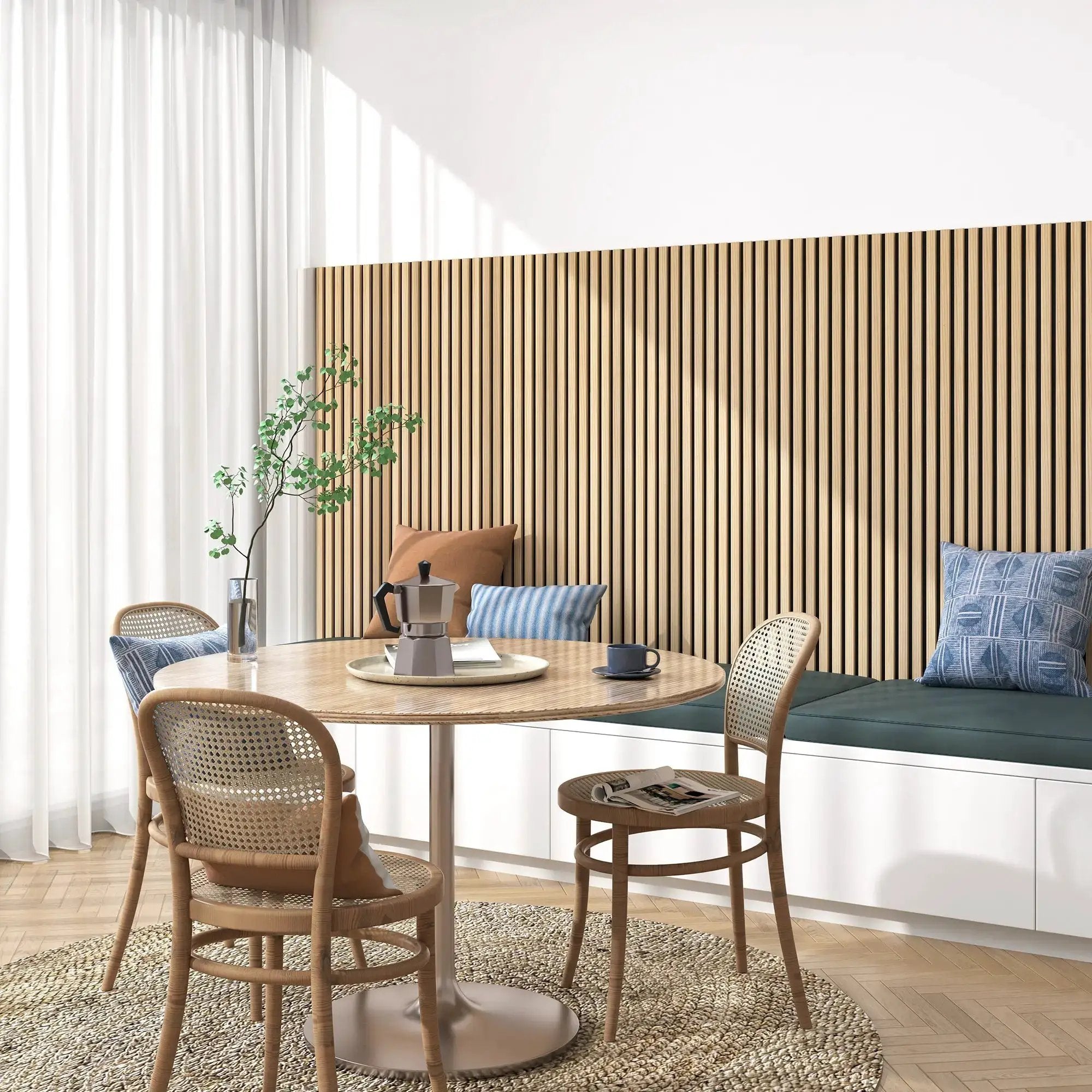 HAUSVITA Luxury natural oak acoustic solid wood slat wall panels, 2 panels per box
