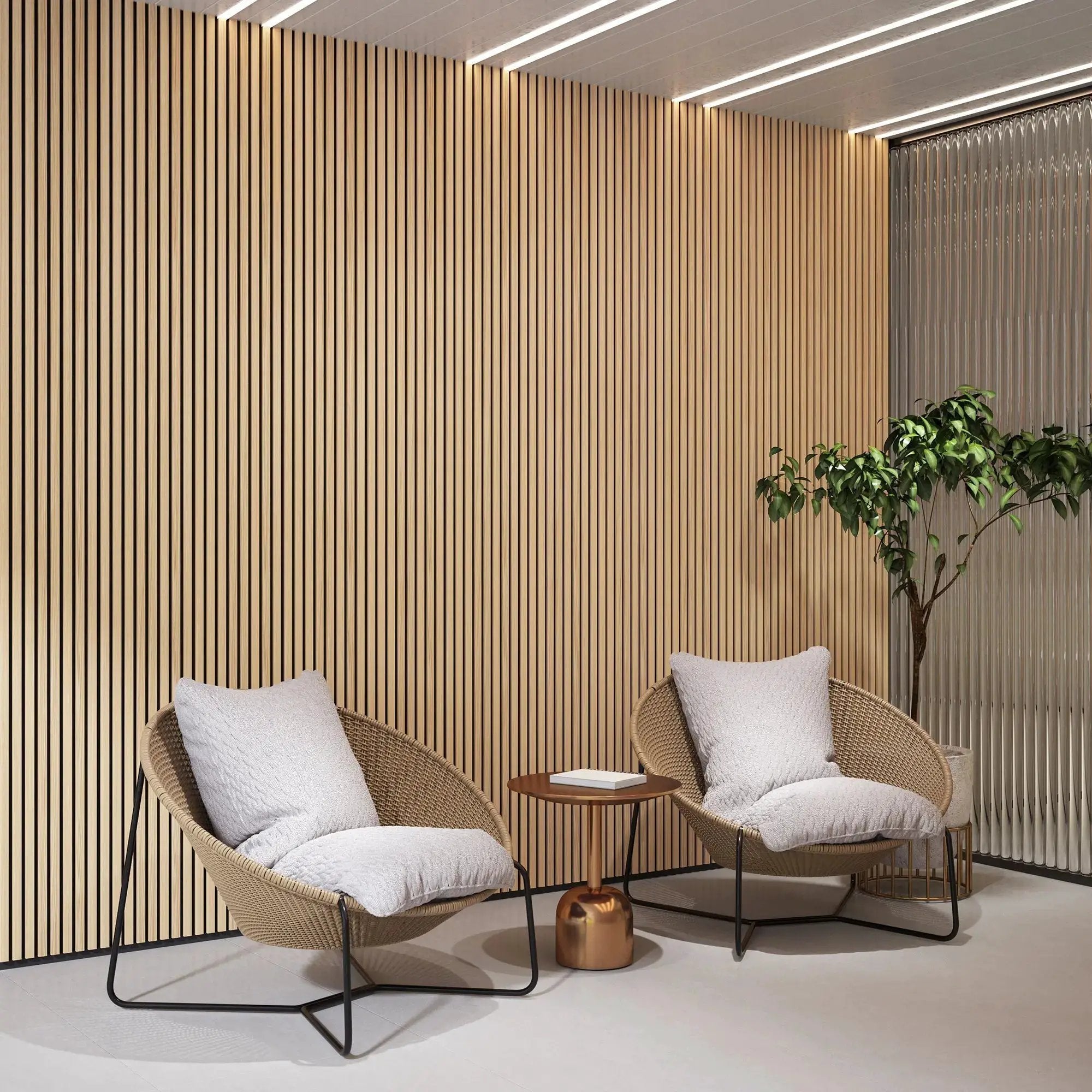Luxury natural oak acoustic solid wood slat wall panels by HAUSVITA, two-panel box.