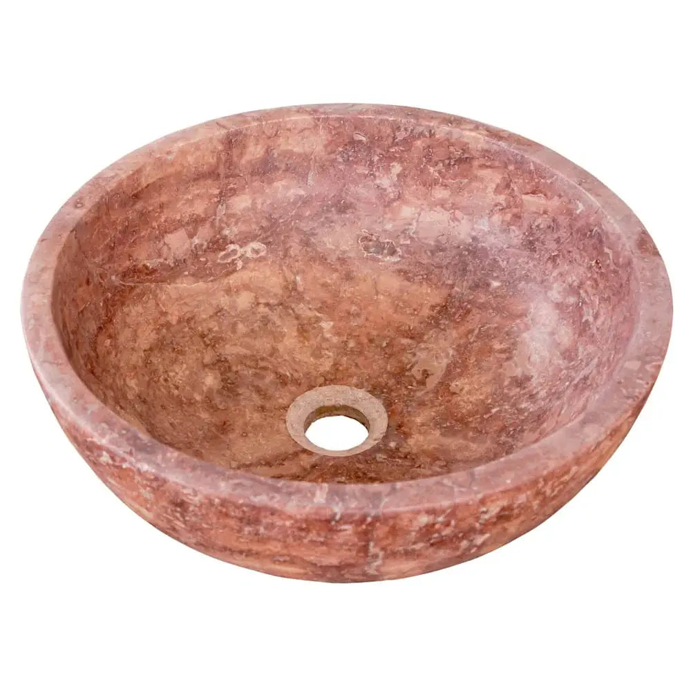 Red travertine round vanity bathroom sink by Villohome, honed matte finish, 16in diameter