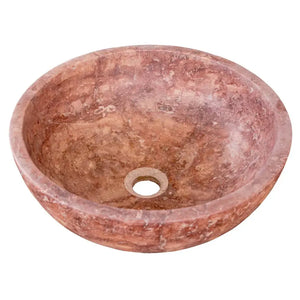 Red travertine round vanity bathroom sink by Villohome, honed matte finish, 16in diameter