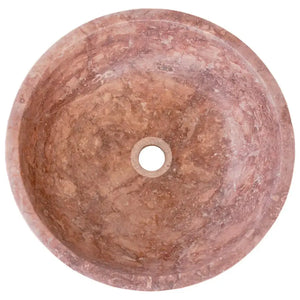 Red travertine round vanity bathroom sink by Villohome, honed matte finish, 16in diameter