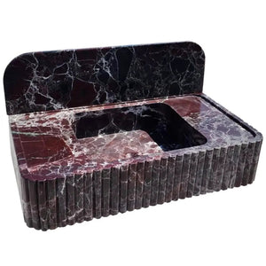 Rosso Levanto marble wall-mount bathroom sink by Villohome with fluted front and 8-inch backsplash