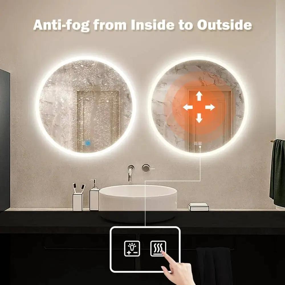 Round LED bathroom vanity mirror set (2) with dimmable backlit edges