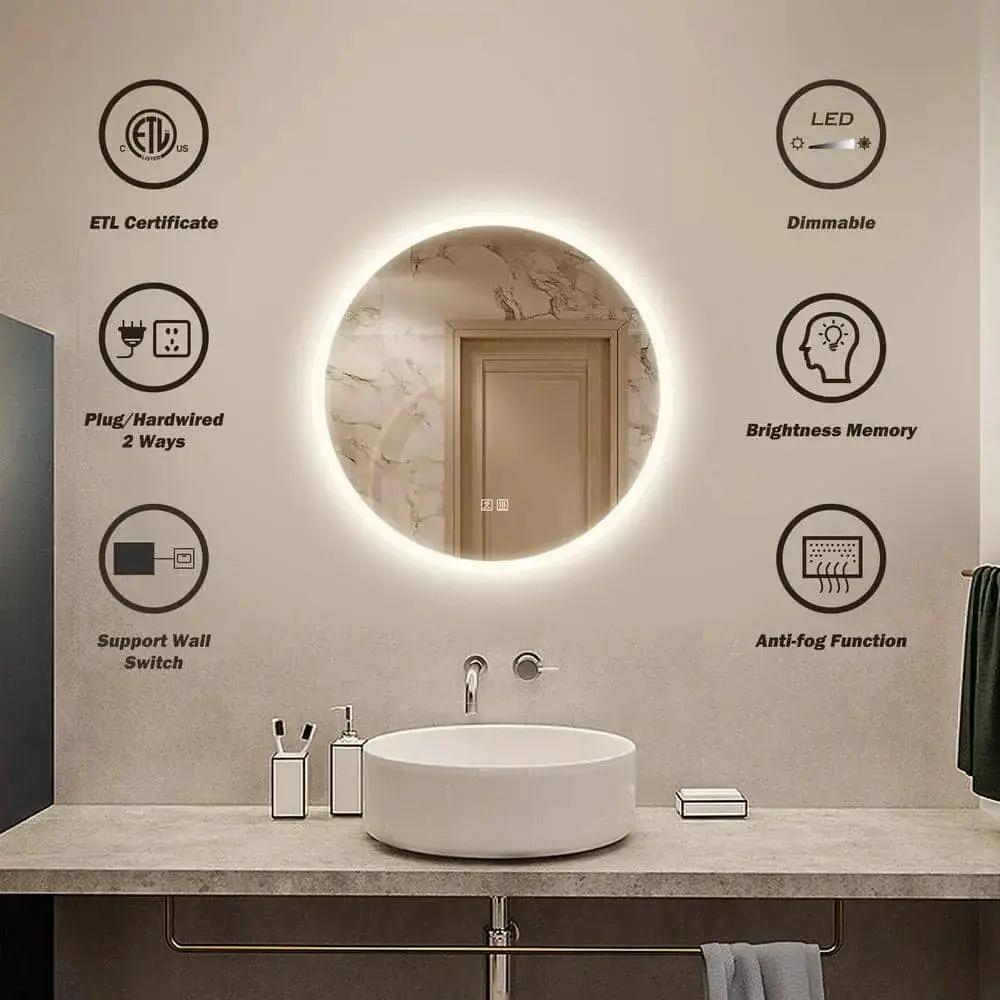 HAUSVITA round LED bathroom vanity mirror with dimmable lights