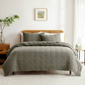 King/California King 3-Piece Sage Green Faded Stone Washed Cotton Quilt Set