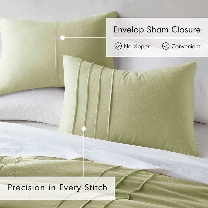 Twin/Twin XL Microfiber Pleated Lightweight Soft Comforter Set in Sage Green