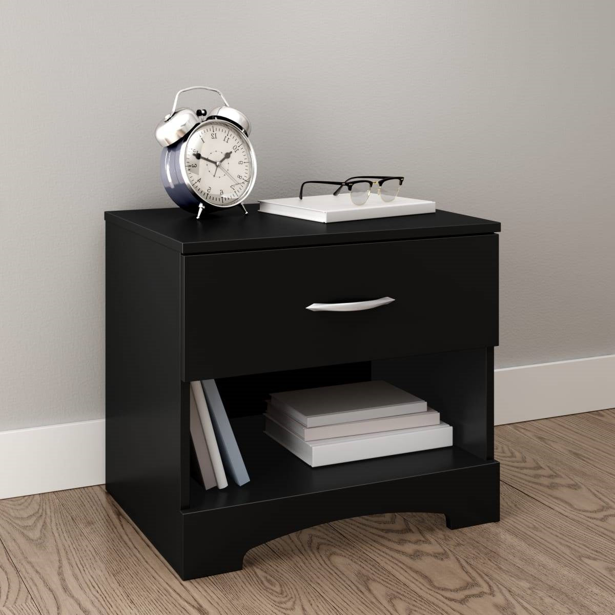 Modern 1 Drawer Nightstand End Side Table Storage in Black