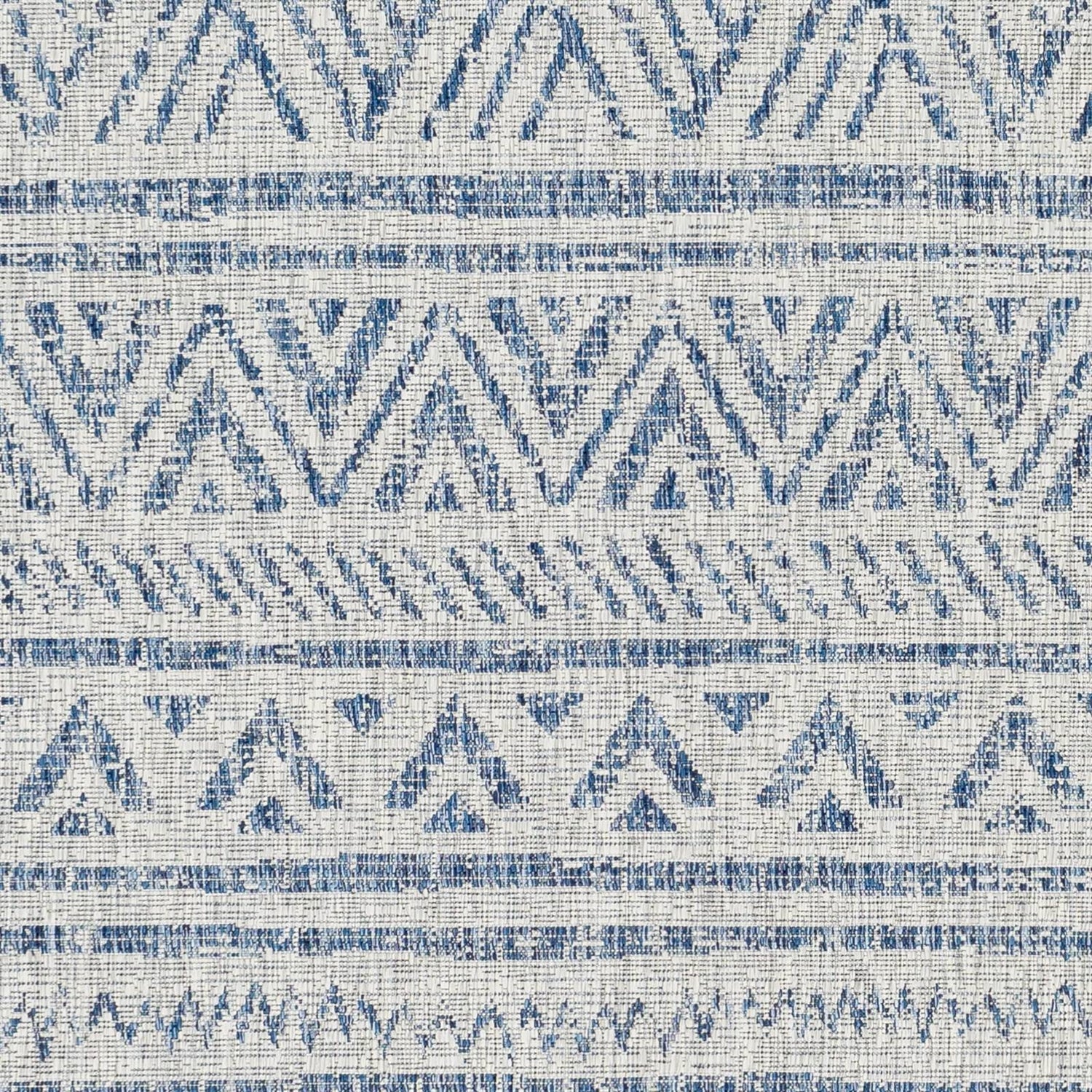 8 ft. x 10 ft. Blue Grey Chevron Coastal Boho Style Indoor Outdoor Area Rug