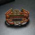 Brown Braided Wrap Leather Infinity Charm Bracelet Believe Tree of Life