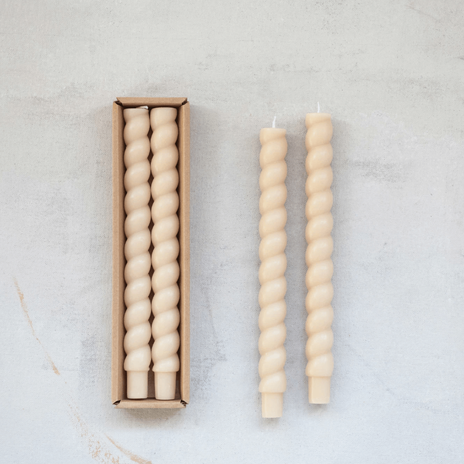 Unscented Twisted Taper Candles in Box, Set of 2 Cream