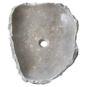 Seagrass fossil limestone vessel sink with rustic exterior and polished interior