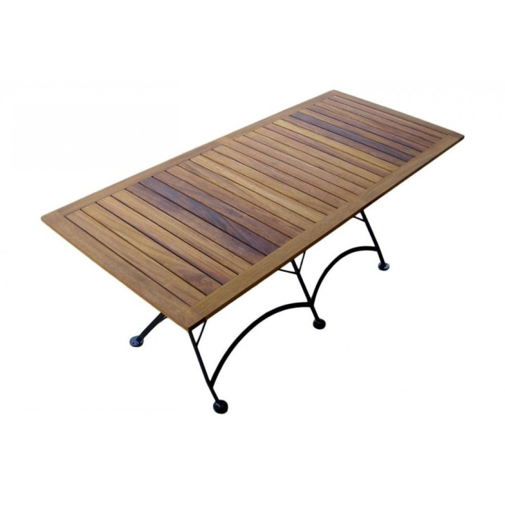 Seven Piece Dining Set with 32 x 72" African Teak Slat Top Table and Four Side Chairs and 2 Armchairs
