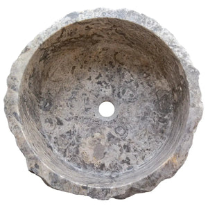 Bathroom sink silver travertine rustic stone, round above-vanity, 16in diameter, Villohome