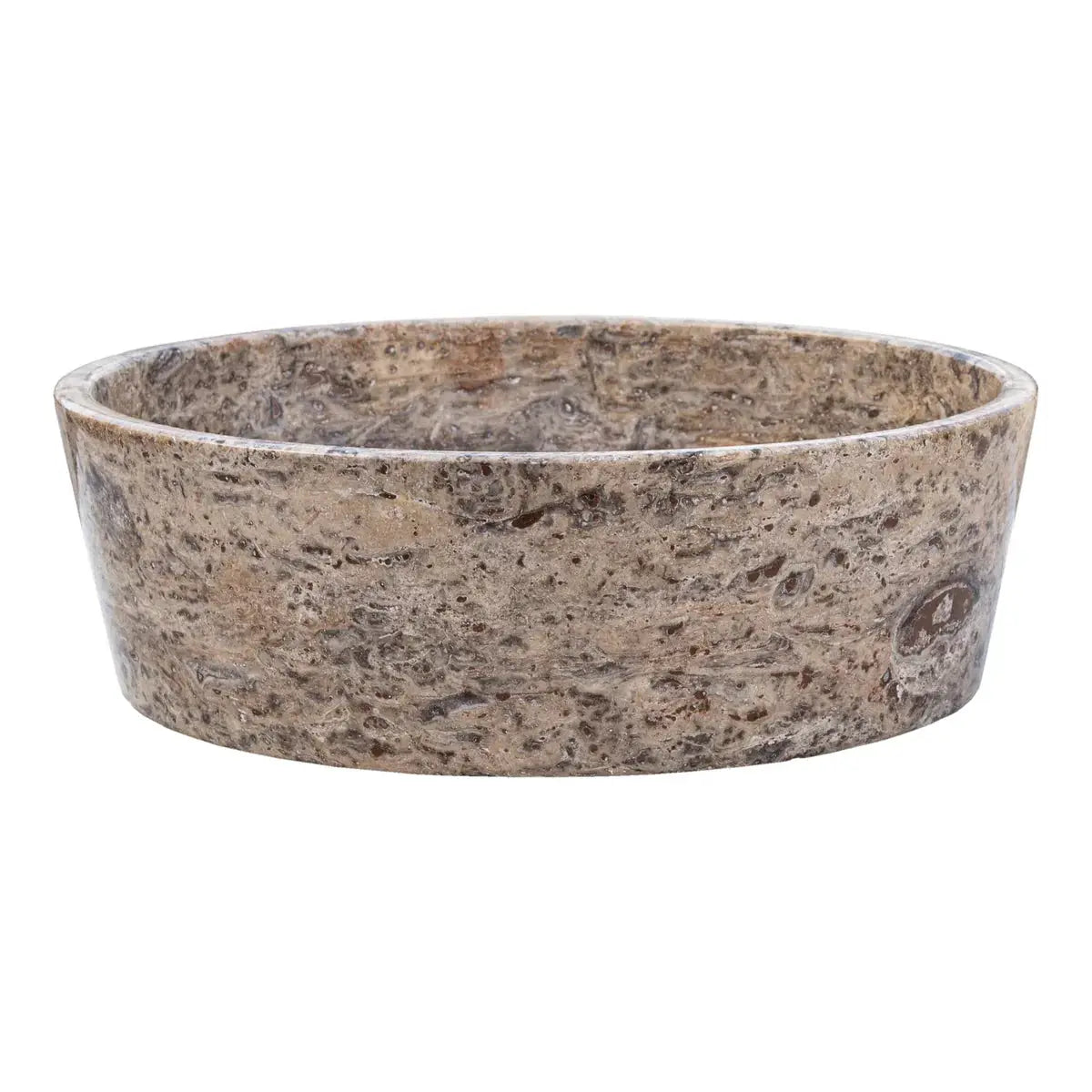 Villohome Silver Latte travertine round bathroom sink bowl, above-vanity, polished finish, 16in dia x 5in high