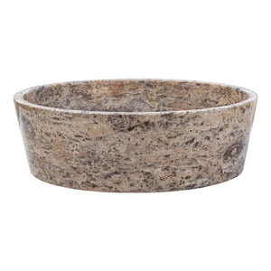 Villohome Silver Latte travertine round bathroom sink bowl, above-vanity, polished finish, 16in dia x 5in high