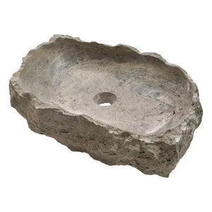 Stone sink Villohome silver travertine rustic above-vanity, random natural shape