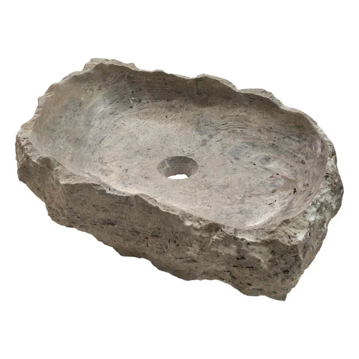 Stone sink Villohome silver travertine rustic above-vanity, random natural shape