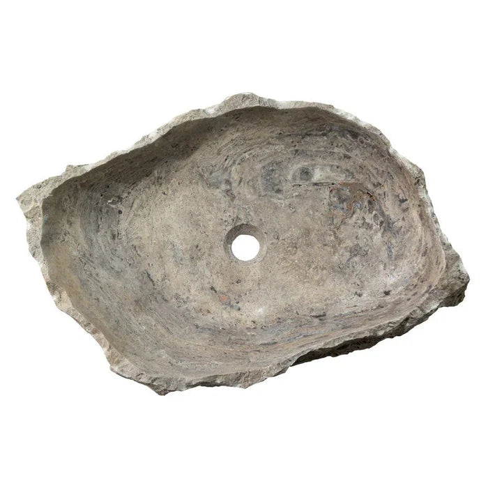 Stone sink Villohome silver travertine rustic, above-vanity random-shape bathroom sink.