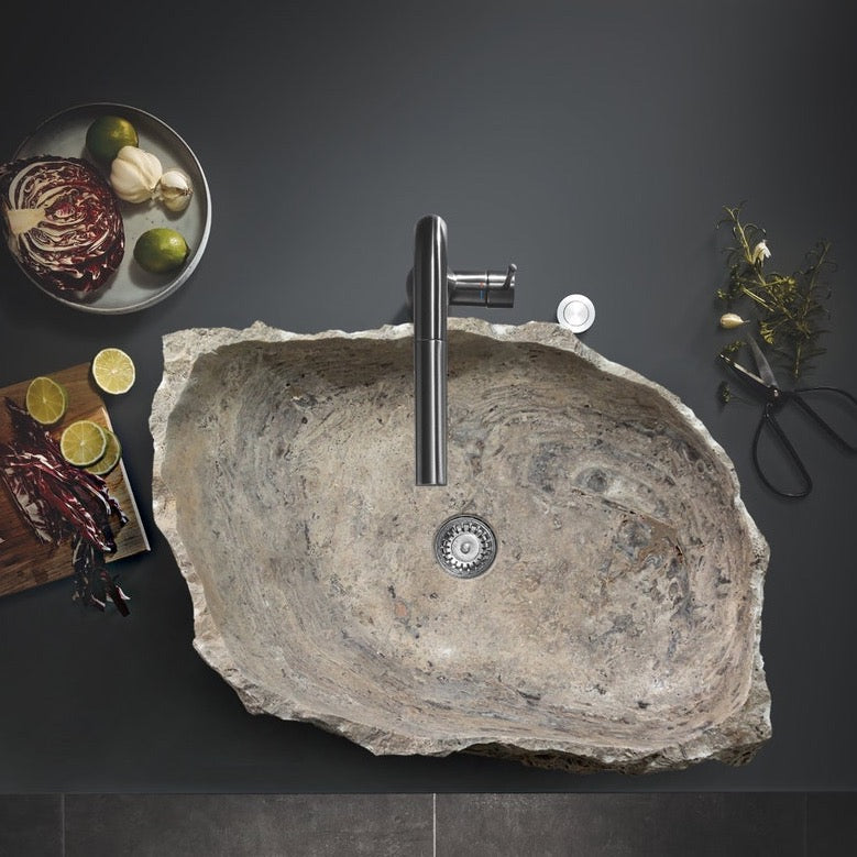 Stone sink Villohome silver travertine rustic natural stone above-vanity sink, random shape