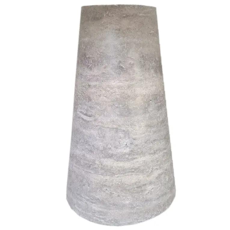 Coffee table in silver travertine vein-cut with conic base, honed finish
