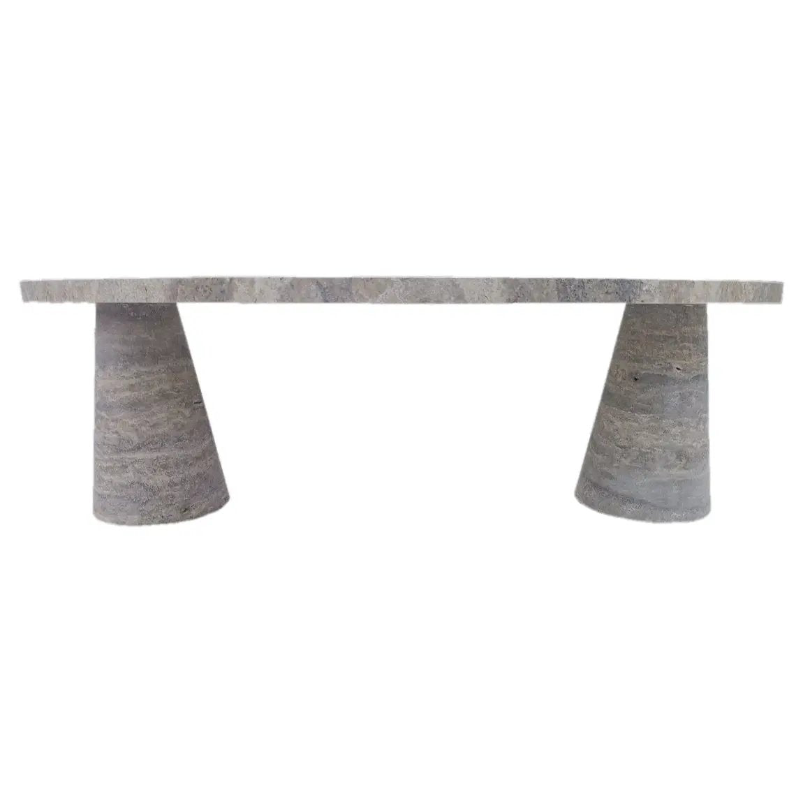 Silver Travertine Vein-cut Coffee Table with conic legs and honed finish