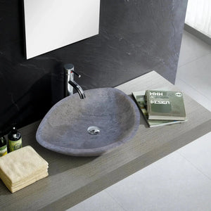 Sirius Gray Marble Above Vanity sink by Villohome; honed gray stone vessel with chrome faucet