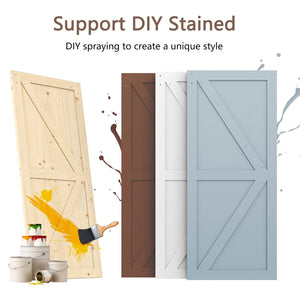HAUSVITA Solid Pine Barn Doors with Track Kit, 4 color options: natural pine, brown, white, blue