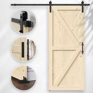 Solid Pine Barn Door with Track Kit, natural wood finish and black hardware