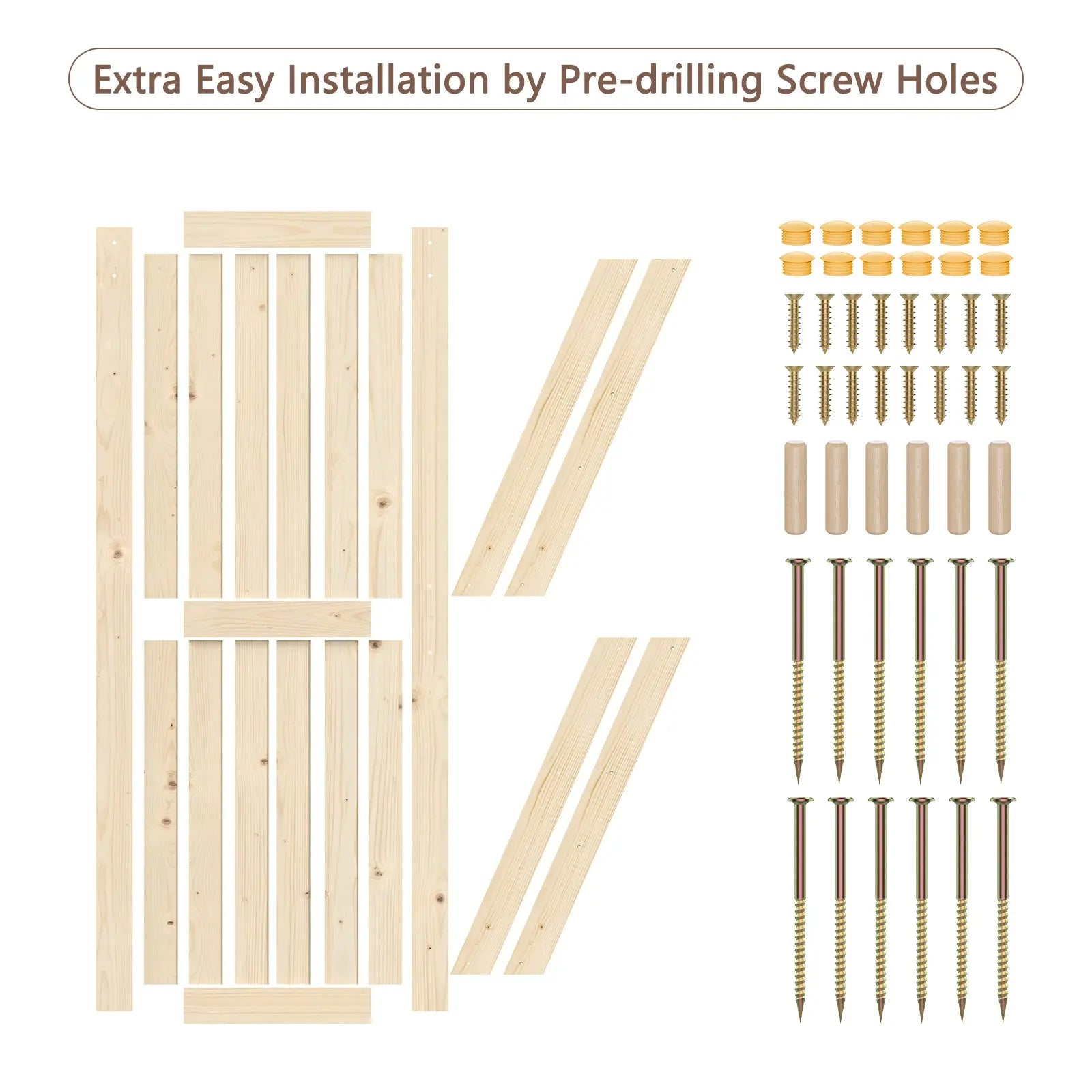 HAUSVITA Solid Pine Barn Doors with Track Kit; pale wood panels and complete hardware set