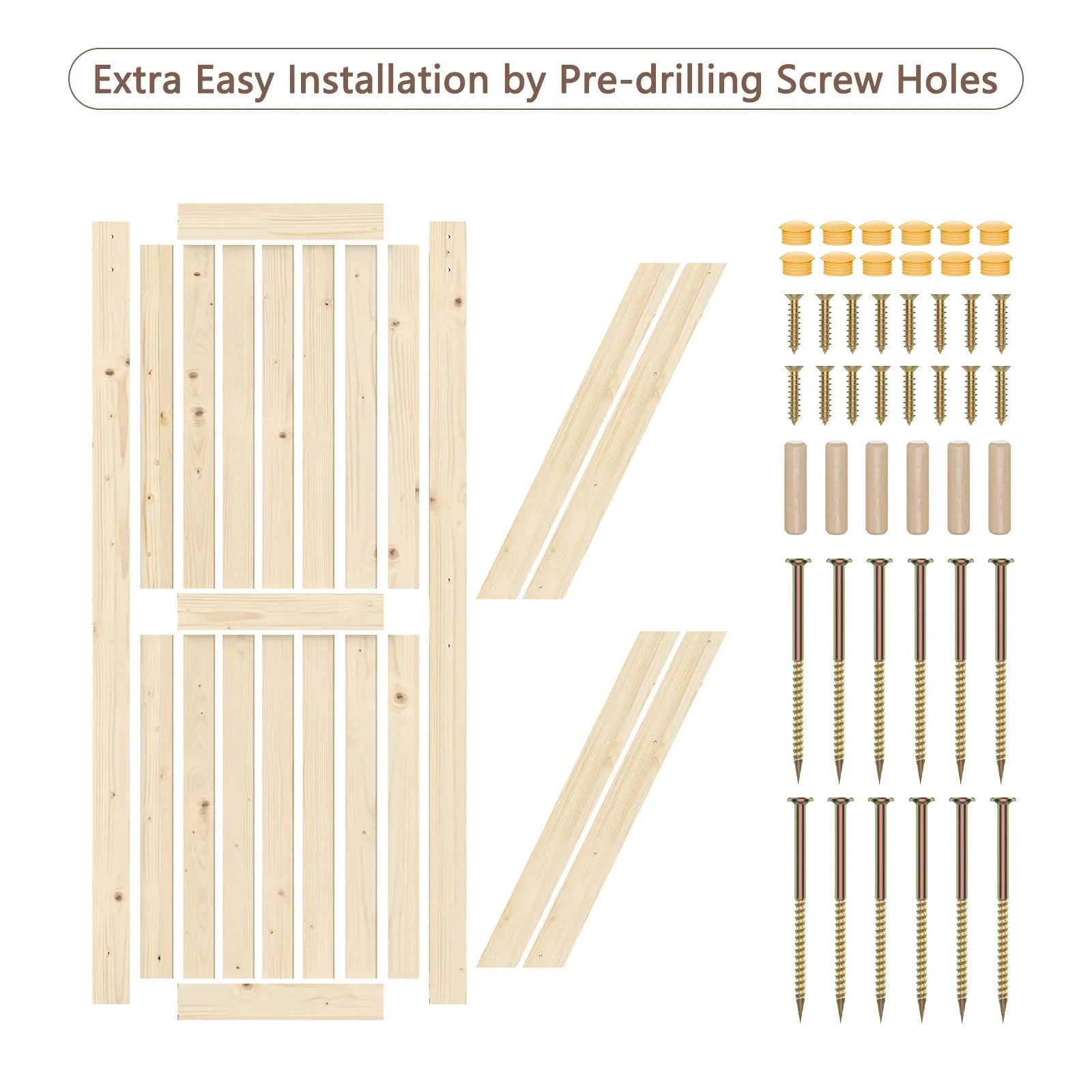 HAUSVITA solid pine barn door kit components with track, featuring natural pine slats and hardware