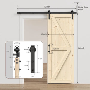 HAUSVITA solid pine barn door with track kit, natural wood on black sliding hardware
