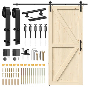 Solid pine barn door with black track kit by HAUSVITA.