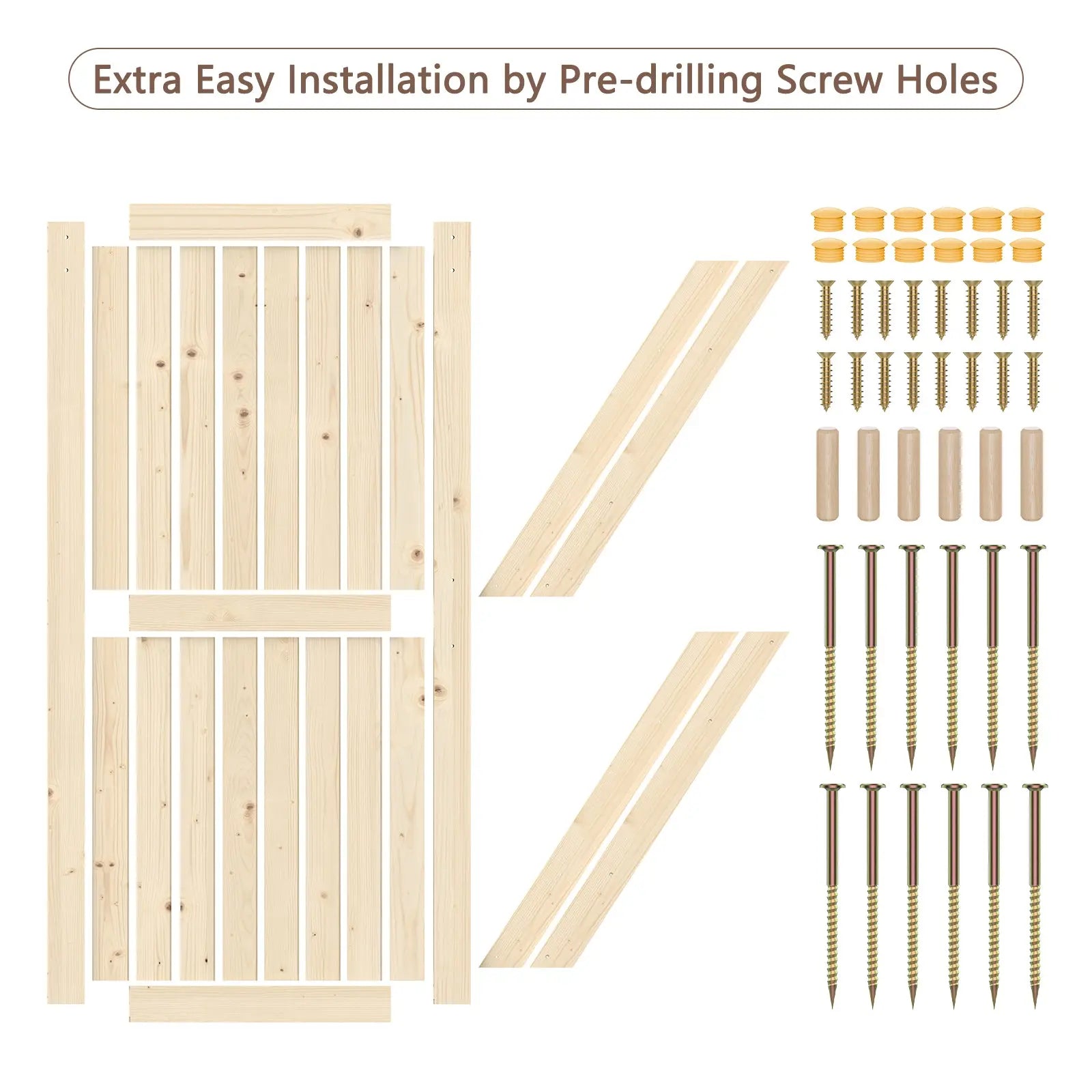 HAUSVITA Solid Pine Barn Doors with Track Kit; natural pine panels, pre-drilled holes, and hardware